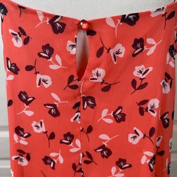 Mi Ami Coral Floral Sundress Chiffon Sheer Overlay Lined Strappy Size Medium - Picture 4 of 11